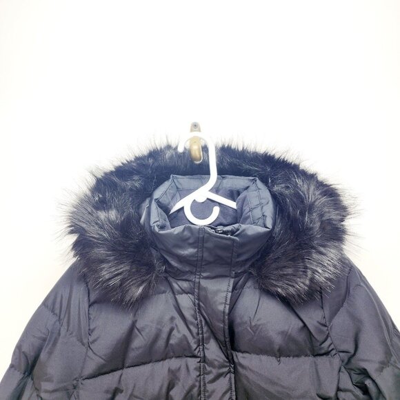 Womens Lands Black Down Puffer Coat  Faux Fur Hood Size S Warm Winter Outerwear - Picture 7 of 16